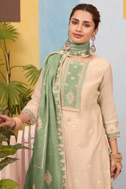 Graceful Beige Pure Cotton Designer Straight Cut Salwar Kameez